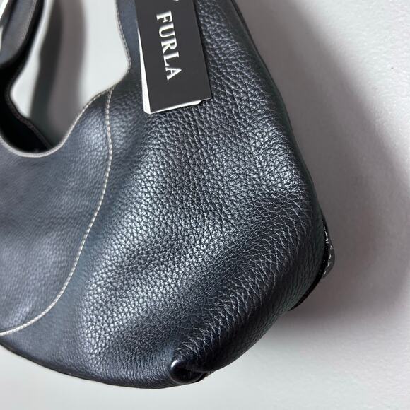 FURLA shoulder bag black baguette short top handle chrome hardware Lutetia‎ NWT - Picture 13 of 13